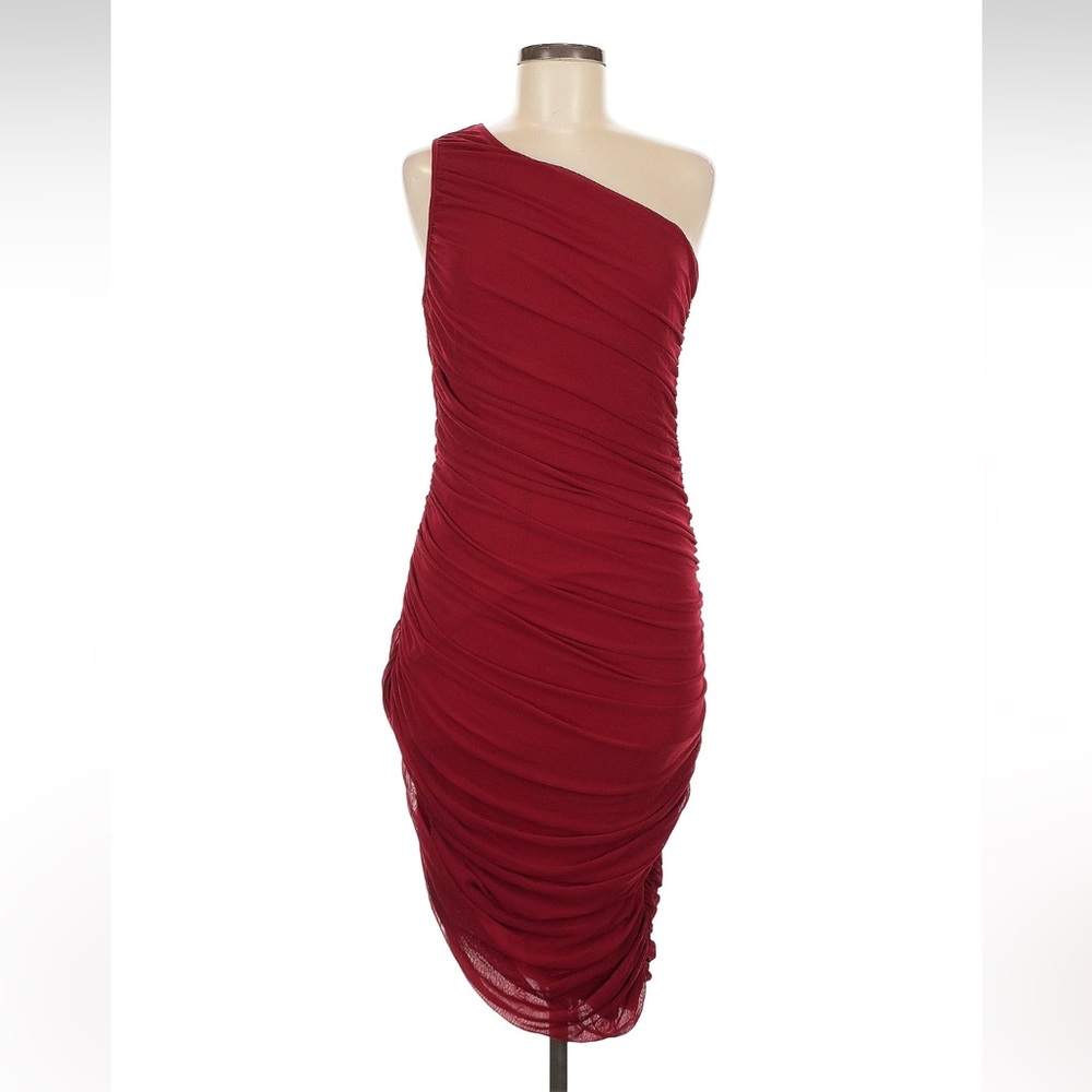 PrettyGarden Burgundy Asymmetrical Cocktail Dress